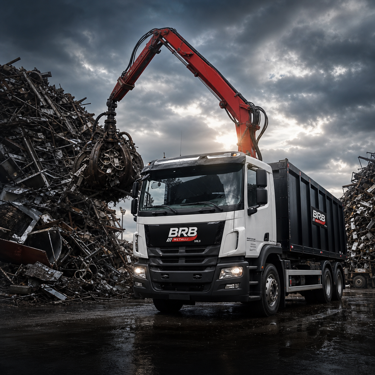 Camion BRB con gru a ragno per il ritiro dei rottami