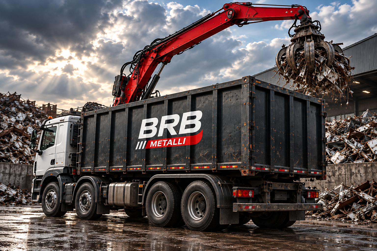 Camion con ragno per il ritiro dei rottami metallici